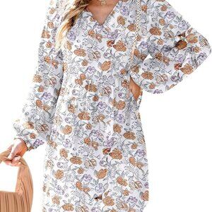 Women's Mini Dress Floral Embroidered V-Neck Lace Trim Casual 80 Characters